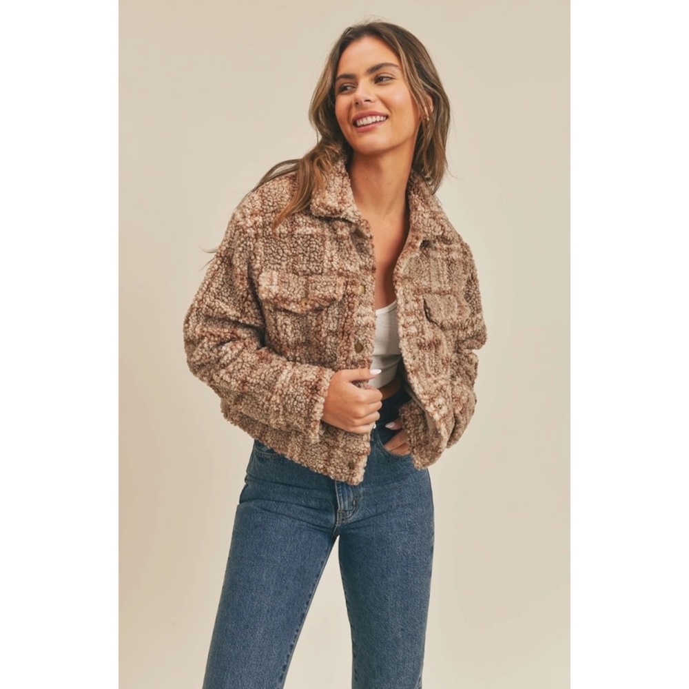 Sadie and Sage Toasty Brown and Ivory Sherpa Jacket